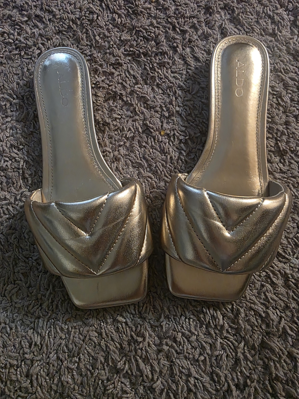 Aldo Metallic Gold Quilted Slide Mules
